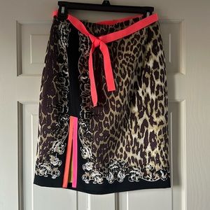 Elie Tahari Silk Leopard Print Skirt/ Removable Belt/ Slit/ Pencil